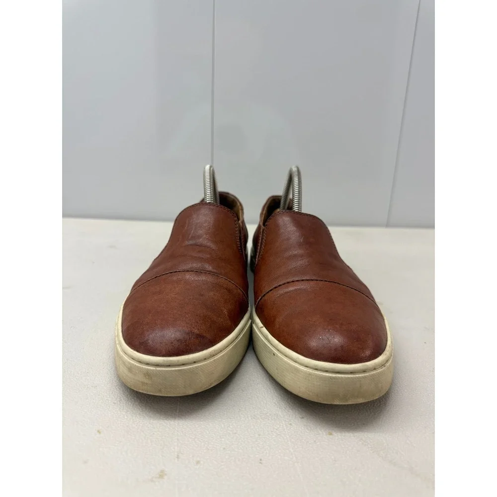 Frye Mens Ludlow Slip On Cognac Brown Leather Cap Toe Sneakers 10M 3482207-COG